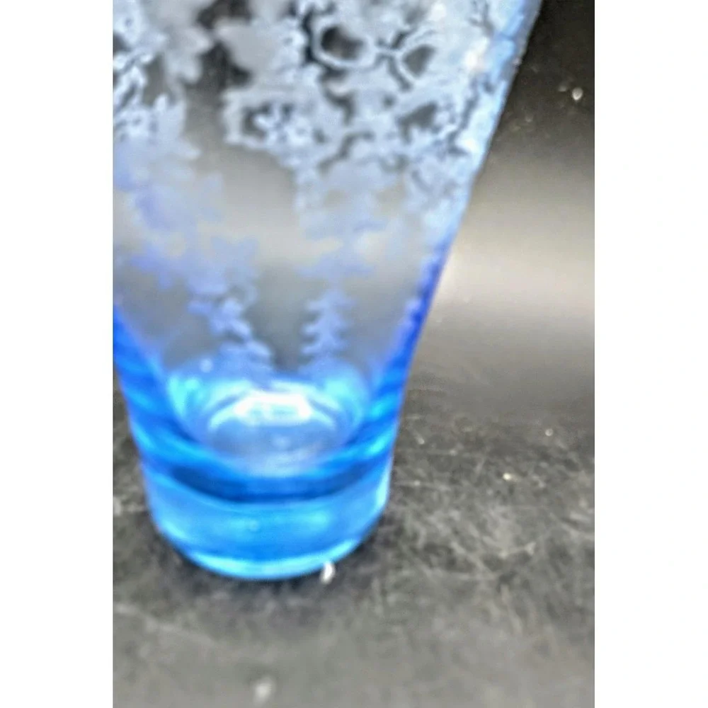 Vintage Fostoria Chintz Etched Blue Tumbler Elegant Glass 6